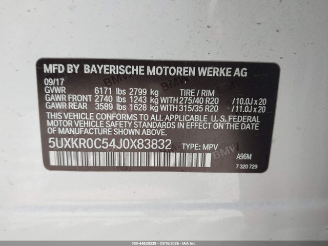 44628339 :رقم المزاد ، 5UXKR0C54J0X83832 vin ، 2018 Bmw X5 Xdrive35i مزاد بيع