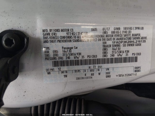 Продажа на аукционе авто 2017 Ford Focus Se, vin: 1FADP3K29HL216135, номер лота: 44628341