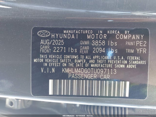 Aukcja sprzedaży 2026 Hyundai Elantra Sel Sport, vin: KMHLM4DG0TU097113, numer aukcji: 44628354