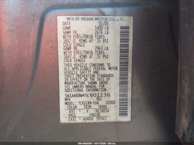2005 NISSAN XTERRA 5N1AN08W45C601136 Photo 8