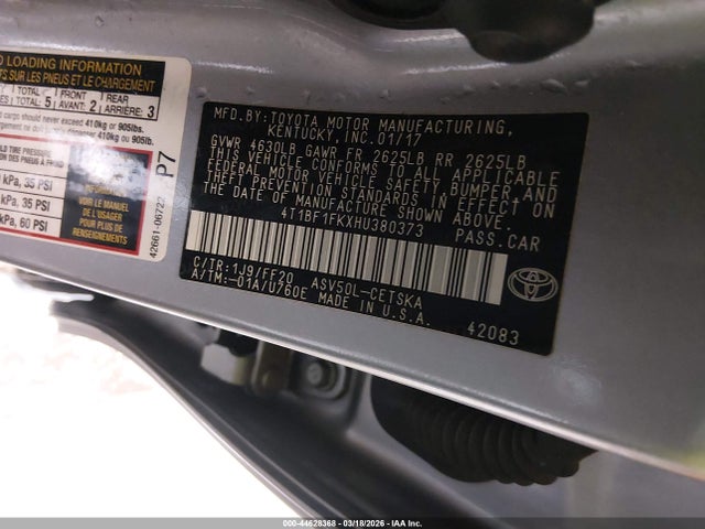 2017 TOYOTA CAMRY 4T1BF1FKXHU380373 Photo 8