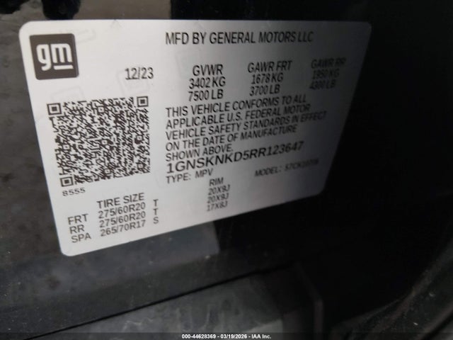 44628369 :رقم المزاد ، 1GNSKNKD5RR123647 vin ، 2024 Chevrolet Tahoe 4wd Lt مزاد بيع
