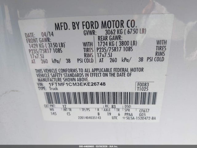 Ford F-150 Xl 2014 1FTMF1CM3EKE26748 Image 9