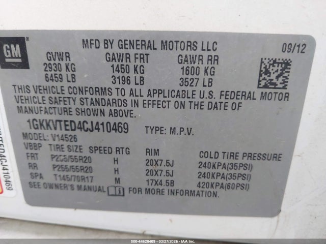 Auction sale of the 2012 Gmc Acadia Denali, vin: 1GKKVTED4CJ410469, lot number: 44628409