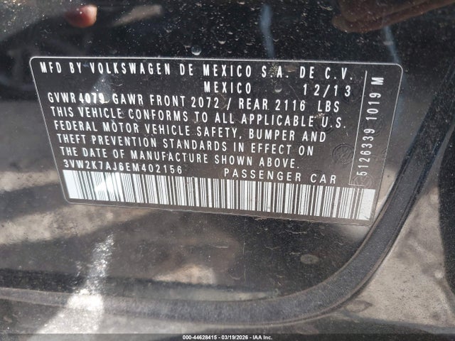 Продаж на аукціоні авто 2014 Volkswagen Jetta 2.0l S, vin: 3VW2K7AJ6EM402156, номер лоту: 44628415