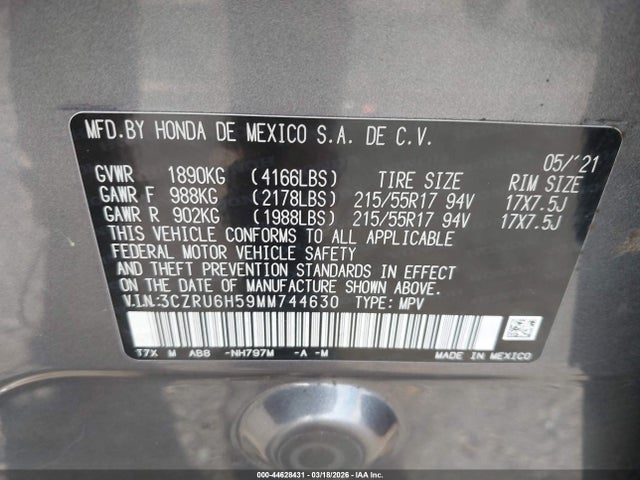 3CZRU6H59MM744630 Honda Hr-v Awd Ex