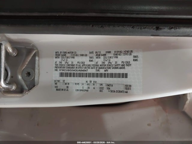 Aukcja sprzedaży 2016 Ford Escape Se, vin: 1FMCU9GX4GUA84847, numer aukcji: 44628501