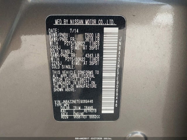 Aukcja sprzedaży 2014 Infiniti Qx80, vin: JN8AZ2NE7E9069446, numer aukcji: 44628517