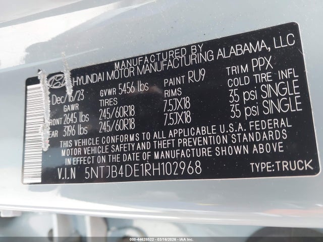 Продаж на аукціоні авто 2024 Hyundai Santa Cruz Sel, vin: 5NTJB4DE1RH102968, номер лоту: 44628522