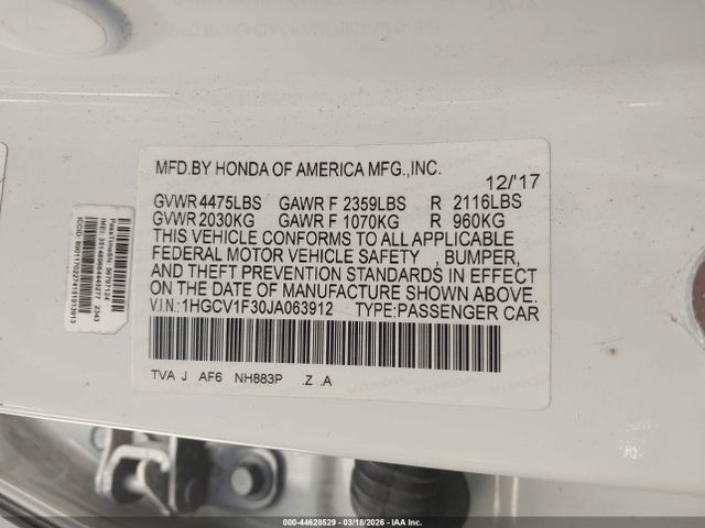 1HGCV1F30JA063912 Honda Accord Sport