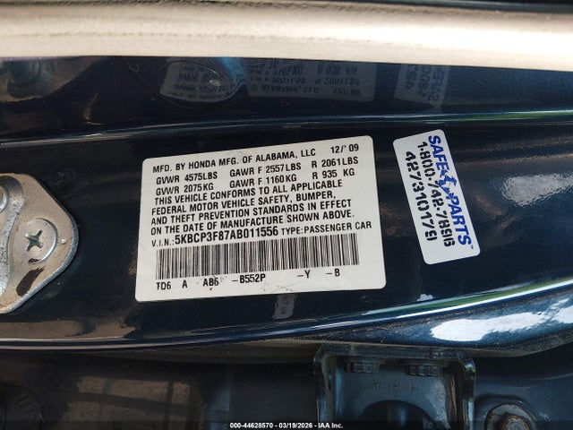 Aukcja sprzedaży 2010 Honda Accord 3.5 Ex-l, vin: 5KBCP3F87AB011556, numer aukcji: 44628570