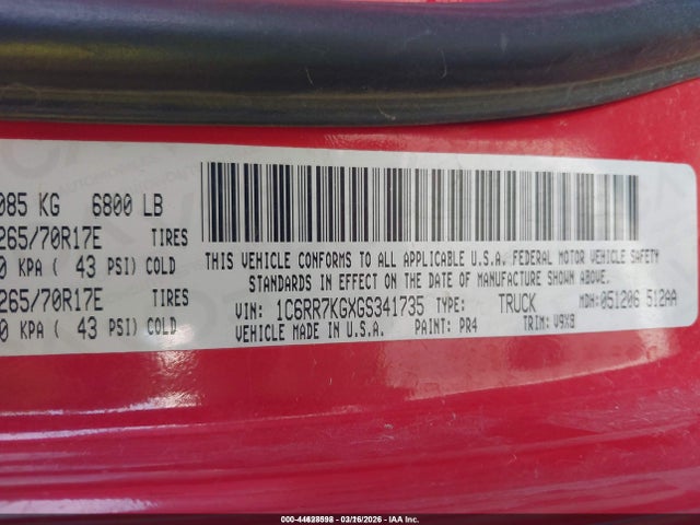 1C6RR7KGXGS341735 RAM 1500 Tradesman