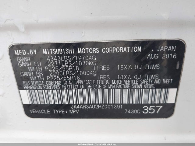 Продаж на аукціоні авто 2017 Mitsubishi Outlander Sport 2.0 Le, vin: JA4AR3AU2HZ001391, номер лоту: 44628601
