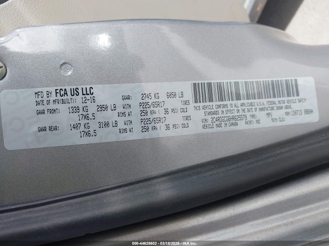 Aukcja sprzedaży 2017 Dodge Grand Caravan Sxt, vin: 2C4RDGCG6HR625579, numer aukcji: 44628602
