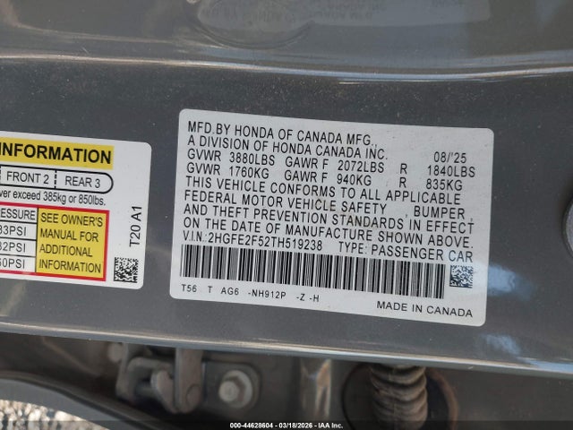 Honda Civic Sport 2026 2HGFE2F52TH519238 Image 9
