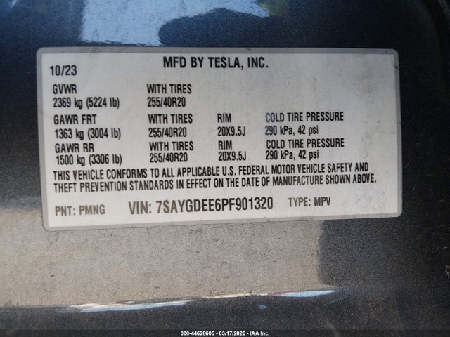 44628605 :رقم المزاد ، 7SAYGDEE6PF901320 vin ، 2023 Tesla Model Y Awd/long Range Dual Motor All-wheel Drive مزاد بيع