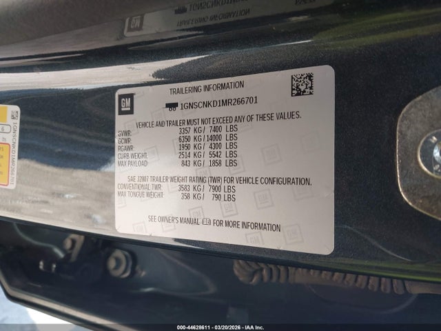 Aukcja sprzedaży 2021 Chevrolet Tahoe 2wd Lt, vin: 1GNSCNKD1MR266701, numer aukcji: 44628611