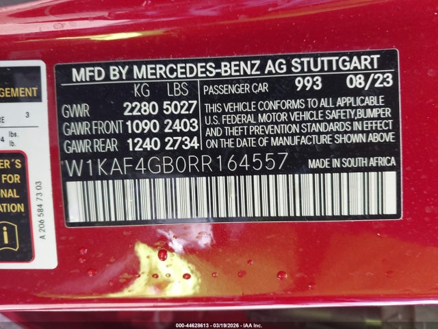 Aukcja sprzedaży 2024 Mercedes-benz C 300, vin: W1KAF4GB0RR164557, numer aukcji: 44628613