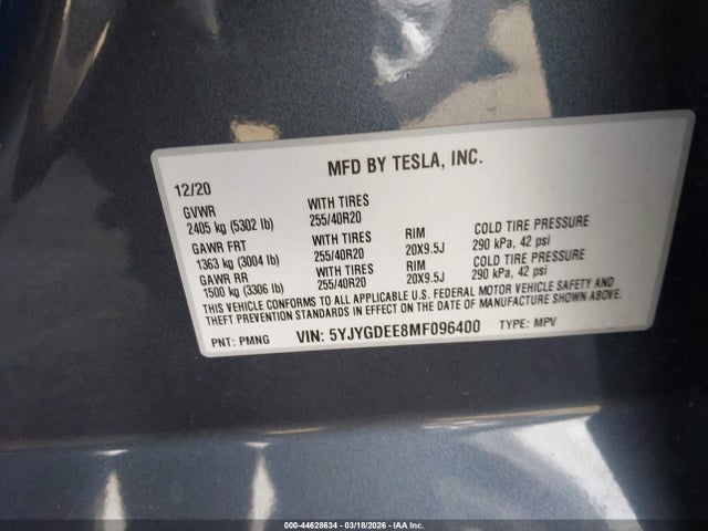2021 TESLA MODEL Y 5YJYGDEE8MF096400 Photo 8