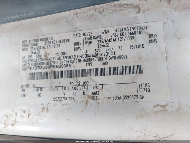 Продажа на аукционе авто 2023 Ford Transit-250 Cargo Van, vin: 1FTBR3U89PKB38358, номер лота: 44628653