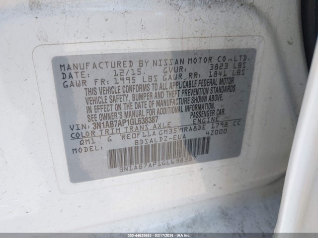 Aukcja sprzedaży 2016 Nissan Sentra Fe+ S/s/sl/sr/sv, vin: 3N1AB7AP1GL638387, numer aukcji: 44628663