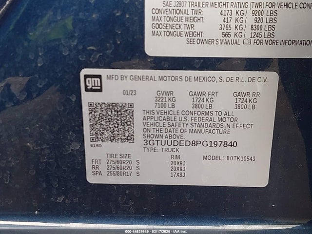 44628689 :رقم المزاد ، 3GTUUDED8PG197840 vin ، 2023 Gmc Sierra 1500 4wd  Short Box Slt مزاد بيع