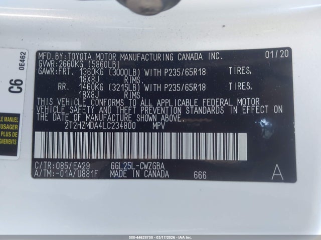 44628700 :رقم المزاد ، 2T2HZMDA4LC234800 vin ، 2020 Lexus Rx 350 مزاد بيع