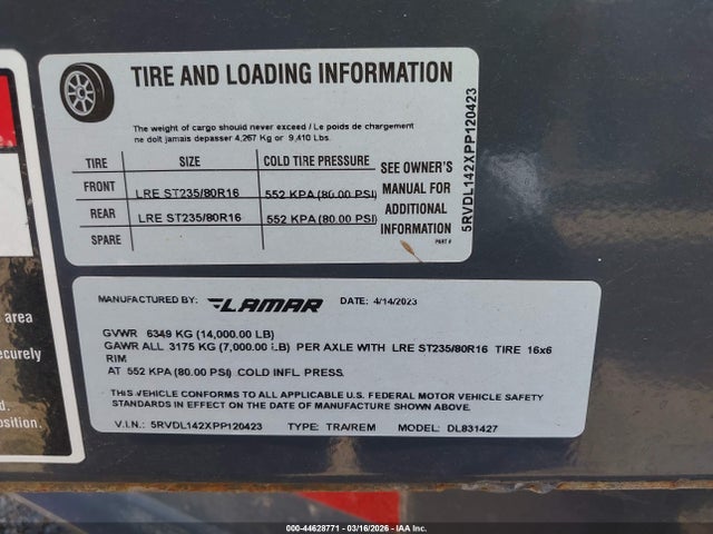 Lamar Hauling Trailer 2023 5RVDL142XPP120423 Image 9