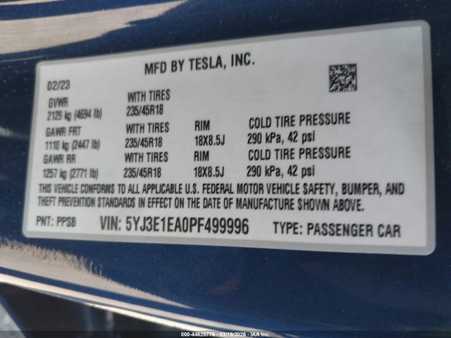 2023 TESLA MODEL 3 5YJ3E1EA0PF499996 Photo 8