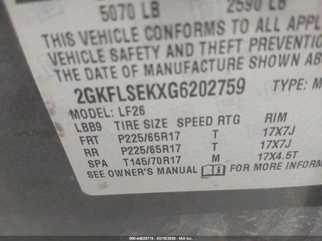 2016 Gmc Terrain Sle-1 მანქანა იყიდება აუქციონზე, vin: 2GKFLSEKXG6202759, აუქციონის ნომერი: 44628778