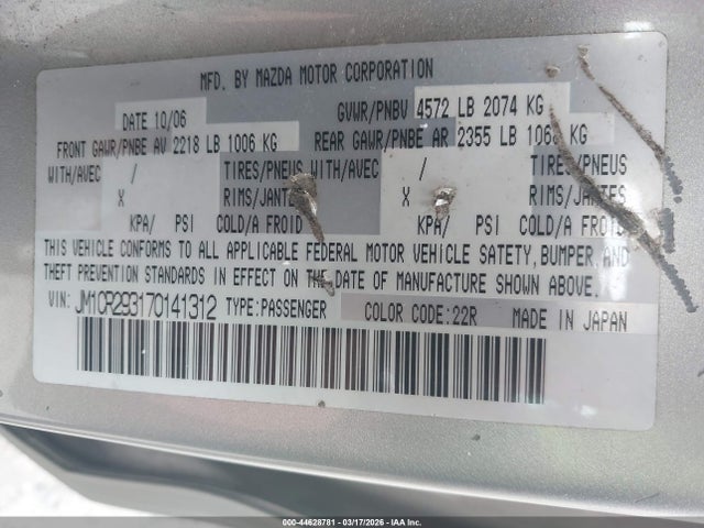2007 Mazda Mazda5 Sport მანქანა იყიდება აუქციონზე, vin: JM1CR293170141312, აუქციონის ნომერი: 44628781