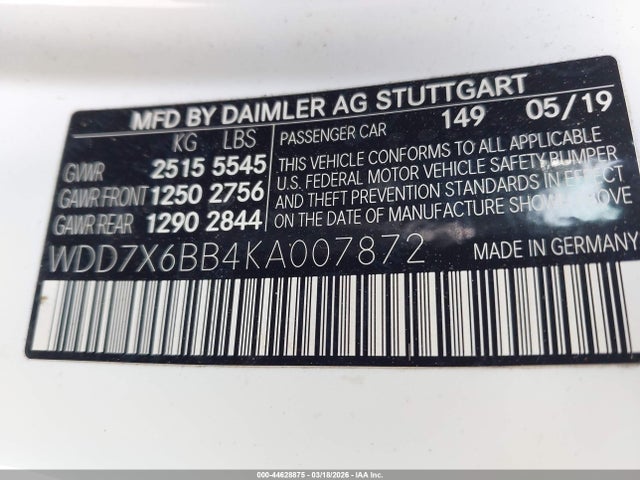 44628875 :رقم المزاد ، WDD7X6BB4KA007872 vin ، 2019 Mercedes-benz Amg Gt 53 4-door Coupe مزاد بيع