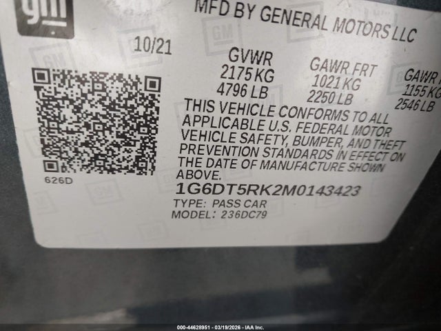 Продаж на аукціоні авто 2021 Cadillac Ct5 Premium Luxury, vin: 1G6DT5RK2M0143423, номер лоту: 44628951