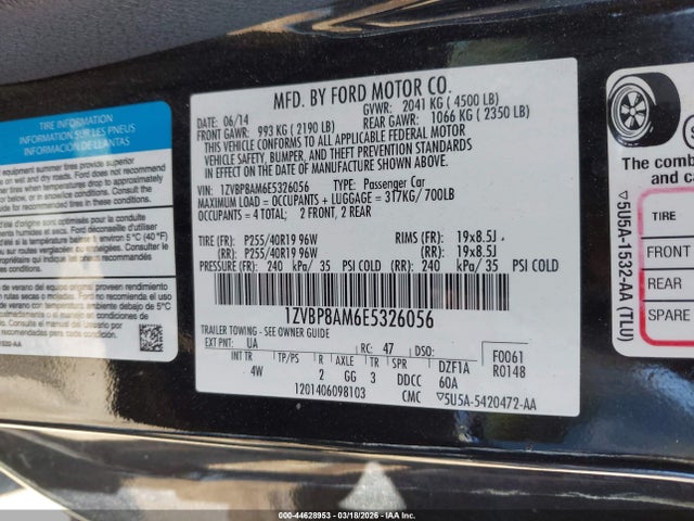 Aukcja sprzedaży 2014 Ford Mustang V6 Premium, vin: 1ZVBP8AM6E5326056, numer aukcji: 44628953