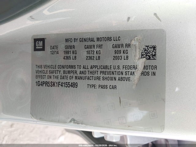 Aukcja sprzedaży 2015 Buick Verano Convenience Group, vin: 1G4PR5SK1F4155489, numer aukcji: 44628955