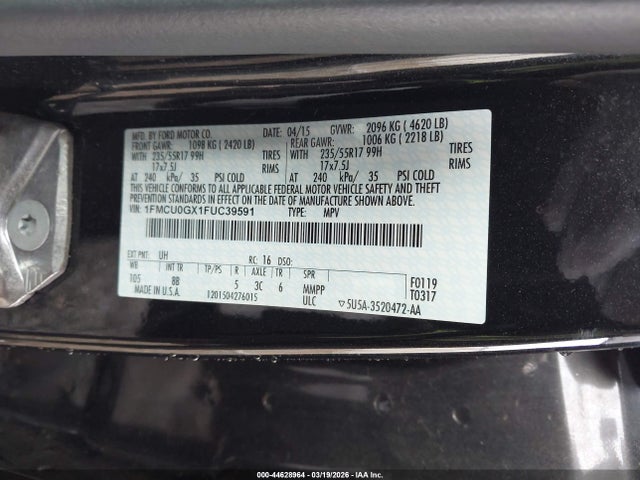 Продаж на аукціоні авто 2015 Ford Escape Se, vin: 1FMCU0GX1FUC39591, номер лоту: 44628964