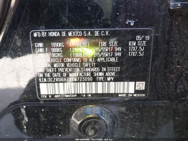 Продаж на аукціоні авто 2019 Honda Hr-v Ex-l, vin: 3CZRU6H7XKM723090, номер лоту: 44628984
