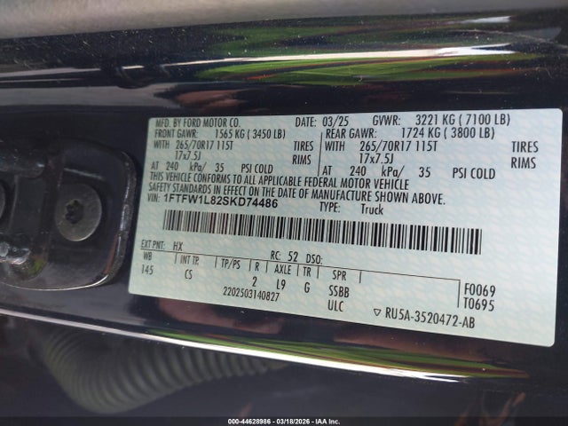 Продаж на аукціоні авто 2025 Ford F-150 Xl, vin: 1FTFW1L82SKD74486, номер лоту: 44628986