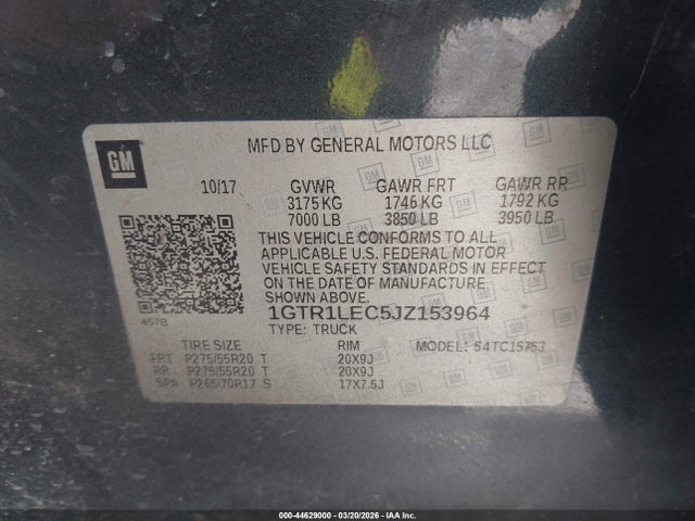 44629000 :رقم المزاد ، 1GTR1LEC5JZ153964 vin ، 2018 Gmc Sierra 1500 مزاد بيع