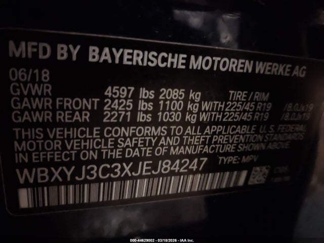 44629002 :رقم المزاد ، WBXYJ3C3XJEJ84247 vin ، 2018 Bmw X2 Sdrive28i مزاد بيع