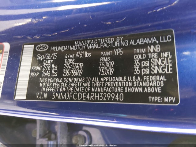 2024 Hyundai Tucson Sel მანქანა იყიდება აუქციონზე, vin: 5NMJFCDE4RH329940, აუქციონის ნომერი: 44629029