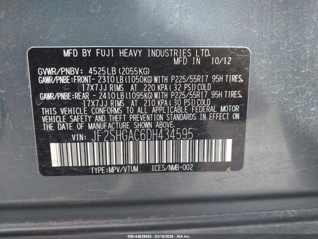 Aukcja sprzedaży 2013 Subaru Forester 2.5xt Premium, vin: JF2SHGAC6DH434595, numer aukcji: 44629085