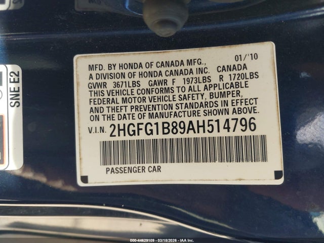 2010 HONDA CIVIC 2HGFG1B89AH514796 Photo 8