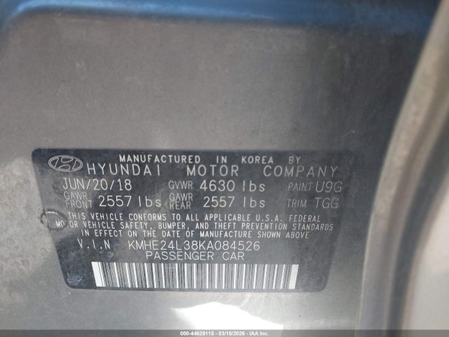 Продаж на аукціоні авто 2019 Hyundai Sonata Hybrid Se, vin: KMHE24L38KA084526, номер лоту: 44629115