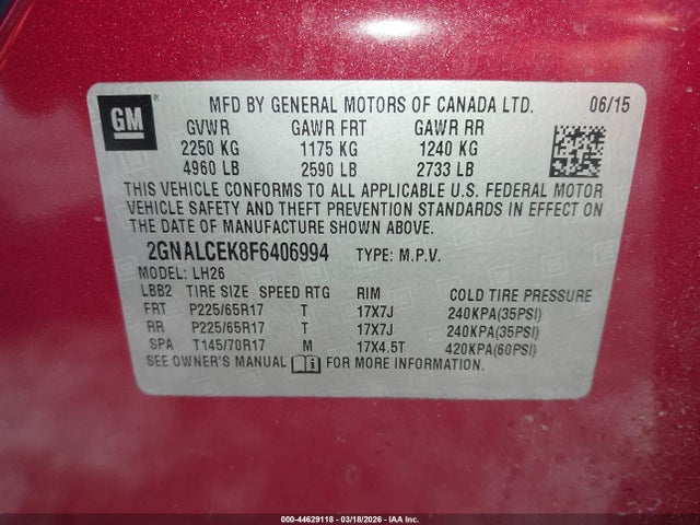 2GNALCEK8F6406994 Chevrolet Equinox 2lt