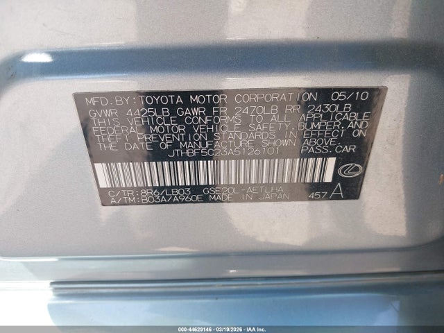Продажа на аукционе авто 2010 Lexus Is 250, vin: JTHBF5C23A5126101, номер лота: 44629146