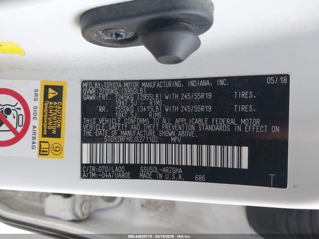 5TDYZRFH0JS271102 Toyota Highlander Limited