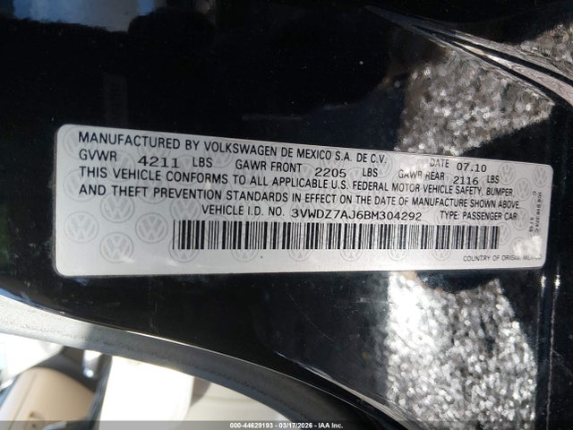 Aukcja sprzedaży 2011 Volkswagen Jetta 2.5l Se, vin: 3VWDZ7AJ6BM304292, numer aukcji: 44629193