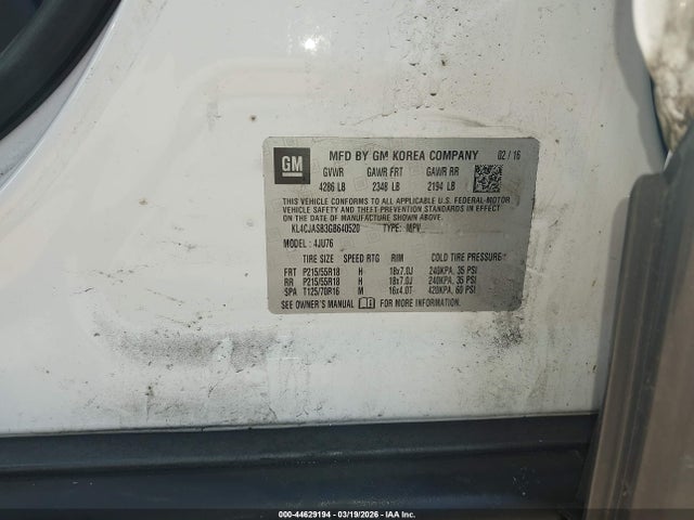 44629194 :رقم المزاد ، KL4CJASB3GB640520 vin ، 2016 Buick Encore مزاد بيع