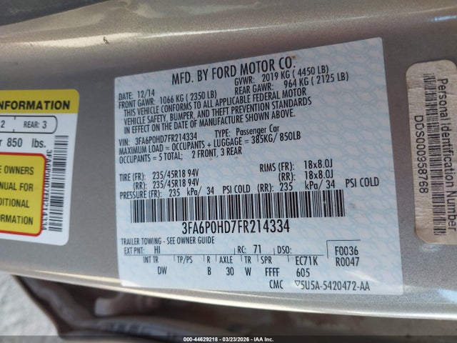 2015 FORD FUSION 3FA6P0HD7FR214334 Photo 8